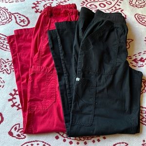 Black Koi Scrub Pant and Red MC2 Scrub Pant.